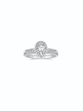EAMTI 1.5CT 925 Sterling Silver Wedding Band Teardrop Bridal Rings Sets Halo CZ